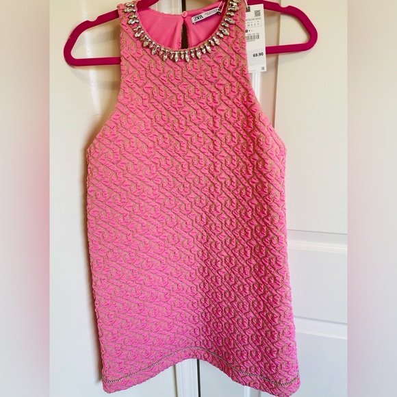 ZARA Woman DRESSES | SHORT DRESS WITH RHINESTONES Pink | 5039/035 Small NWT - Picture 5 of 9